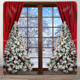 Aperturee - Aperturee Snowy Wood Window Christmas Pillow Cover Backdrop